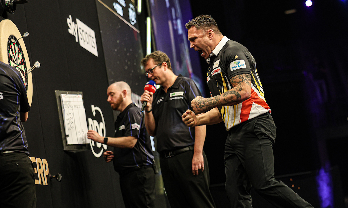 Gerwyn Price ist der erste Sieger eines Premier League Abends auf belgischem Boden