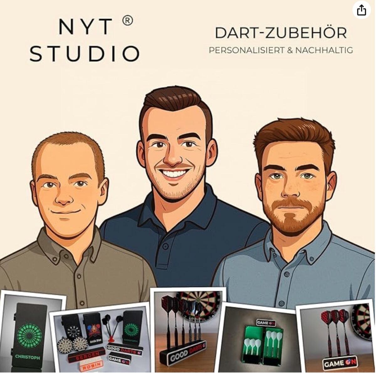 Die drei Gr&uuml;nder von "NYT Studio": Yannick, Niki und Tobi mit ihren Produkten